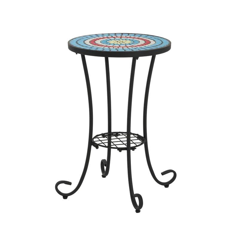 Patio Side Table with Shelf, Blue and Black by HouseOfZazla