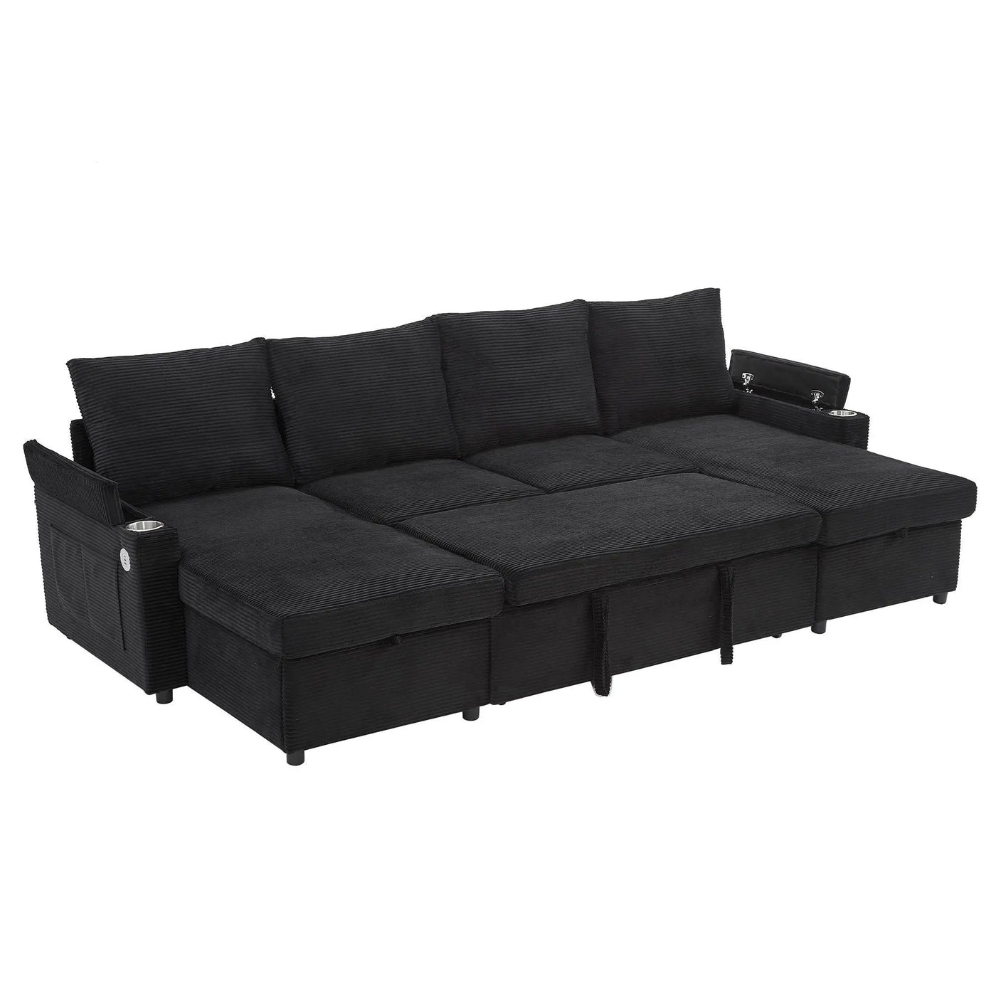 U Shaped Sectional Sofa Bed With Storage Chaise Lounges, USB Ports, And Cup Holders by HouseOfZazla