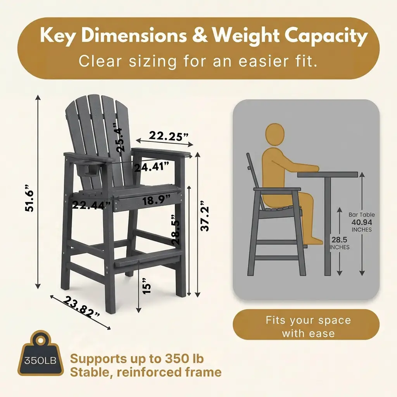 HDPE Bar Height Adirondack Chair with Cup Holder - Gray by HouseOfZazla