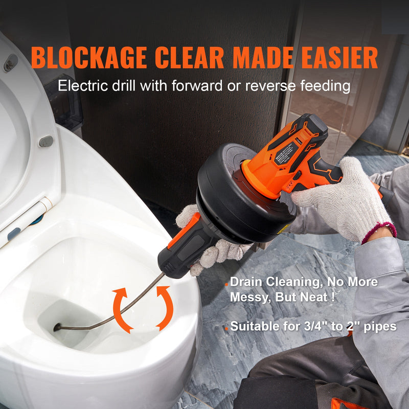 12V Electric Drain Auger, 25FT Cordless Plumbing Snake, photo 4 of 10
