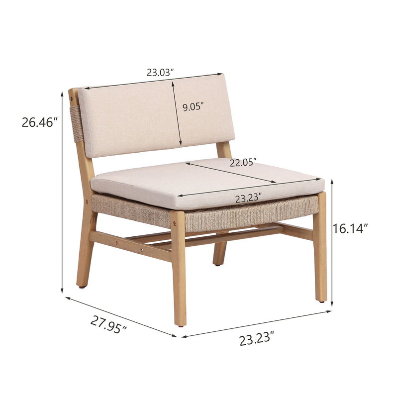 Acacia and Rope Lounge Chair with Water-Repellent Cushions - Beige, photo 10 of 10