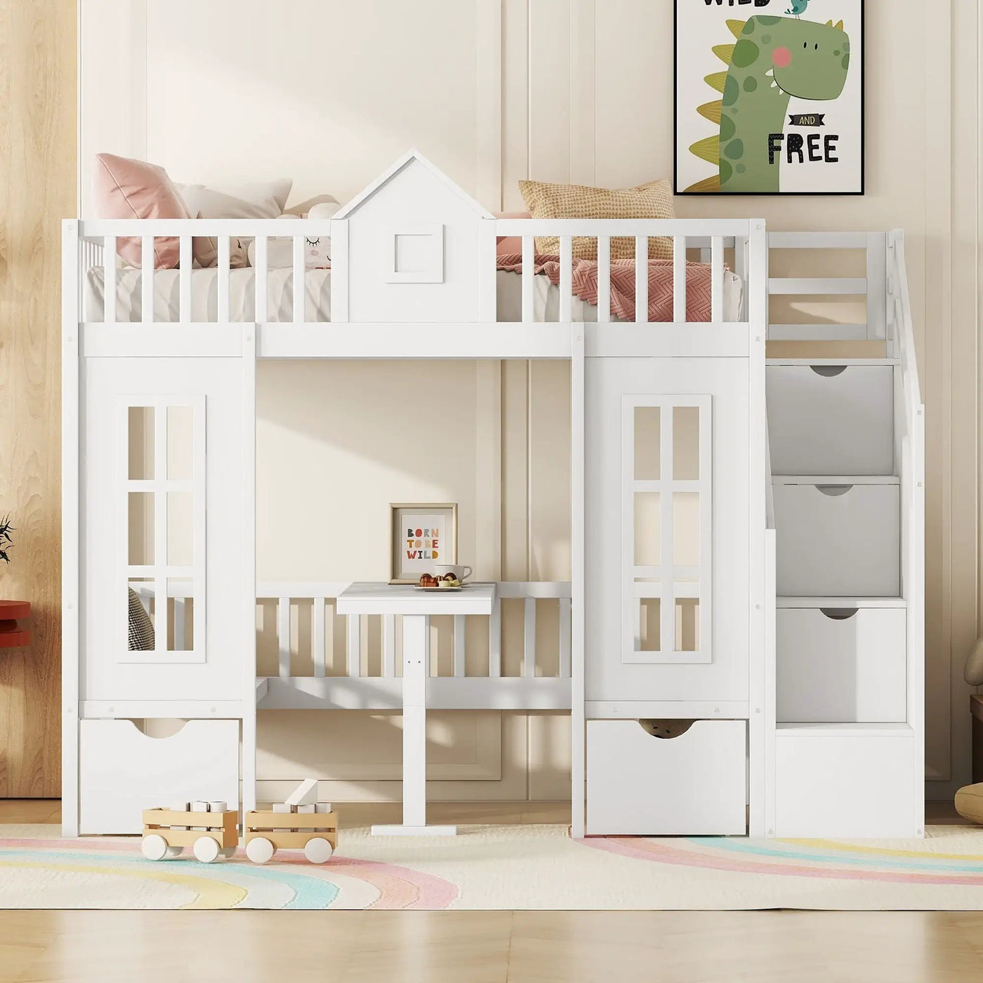 Twin Over Twin Bunk Bed With Changeable Table, Bunk Bed Turn Into Upper Bed And Down Desk by HouseOfZazla