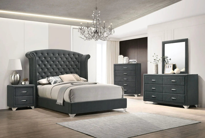 Melody Upholstered Queen Wingback Bed Grey by Unique Piece Furniture