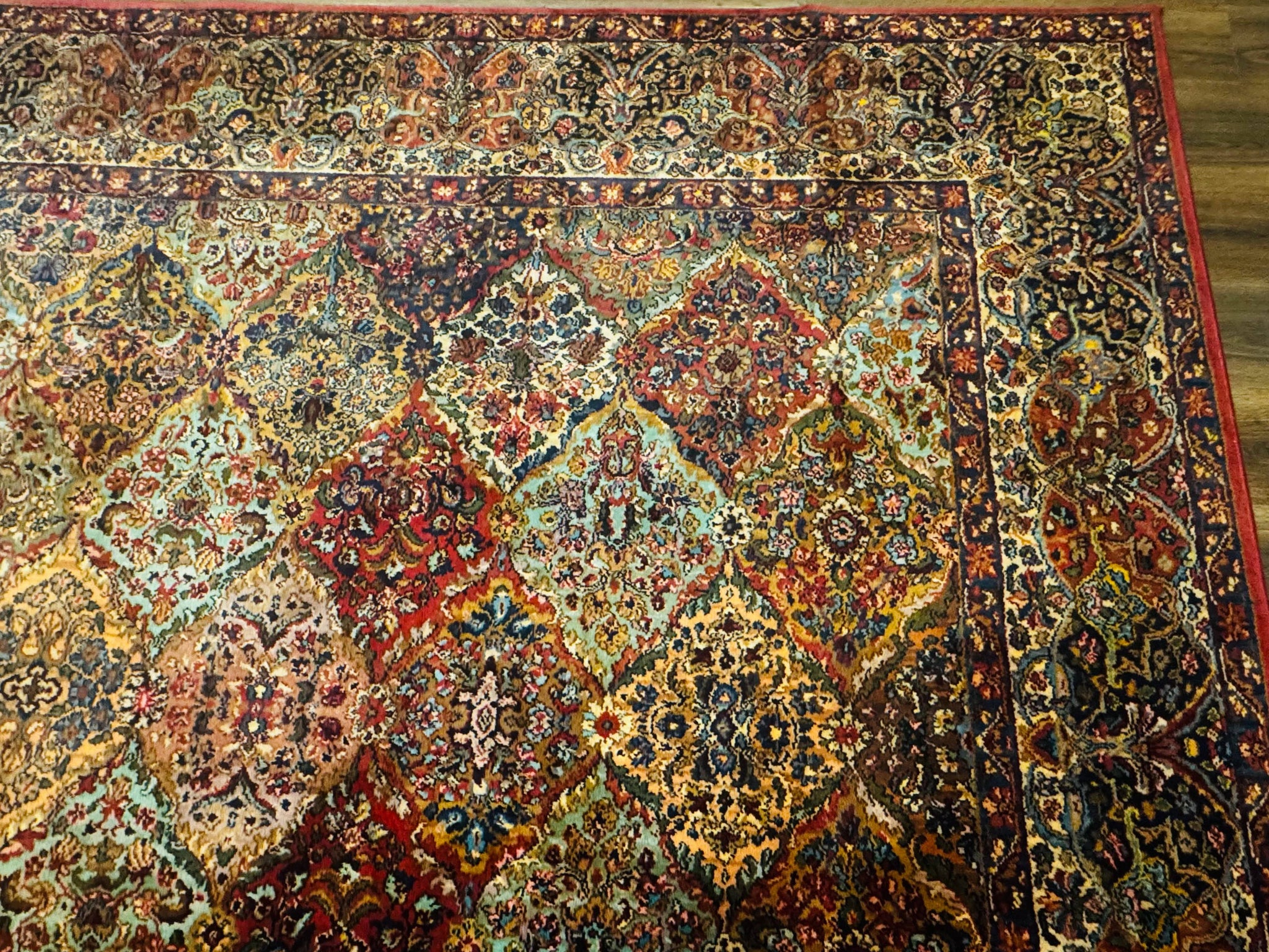Square Karastan Multicolor Panel Kirman Rug #717, Rare Size 8.8 x 8.8, Original 700 Series, Wool by Jewel Rugs