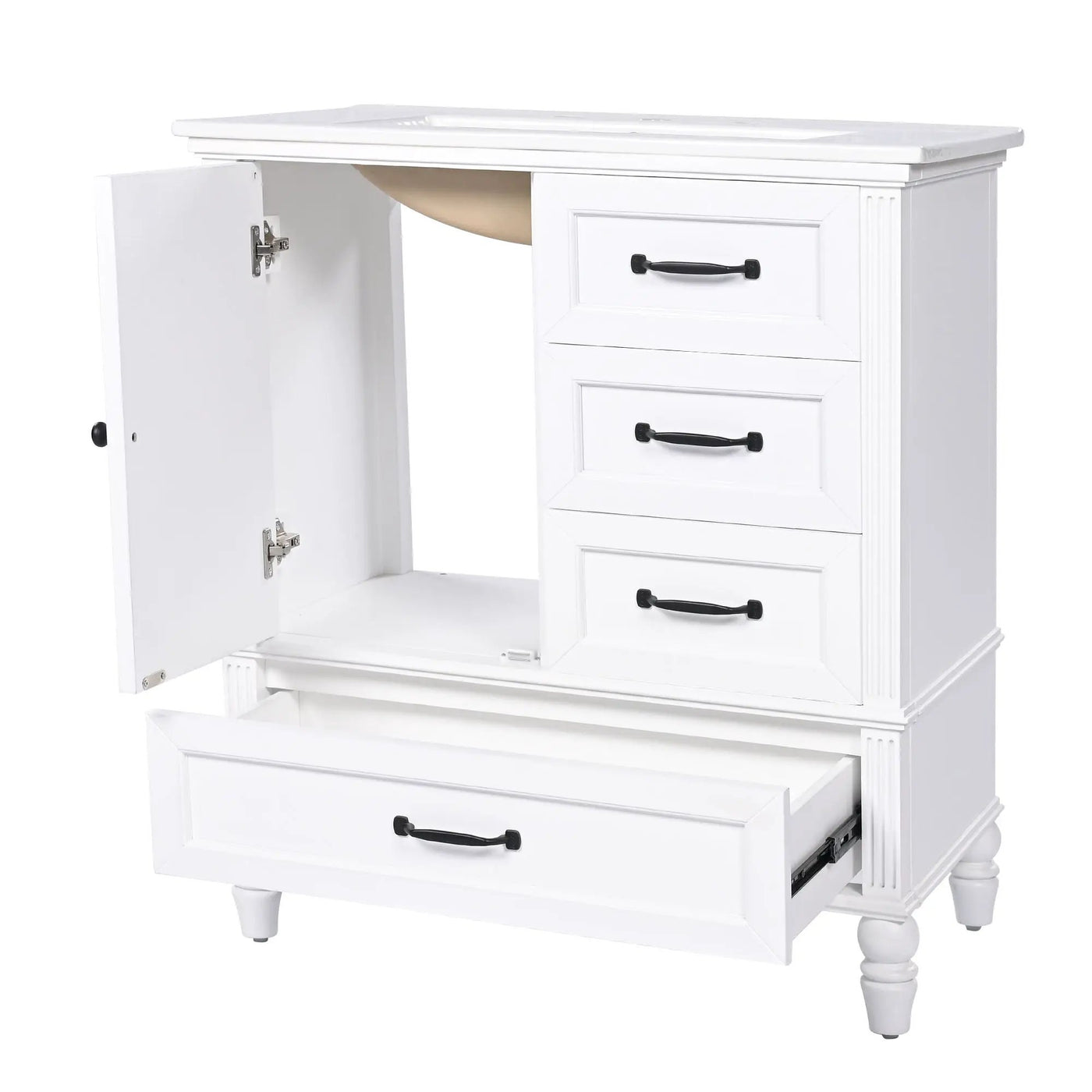 30" Bathroom Vanity With Sink, 3 Drawers, Adjustable Feet by HouseOfZazla