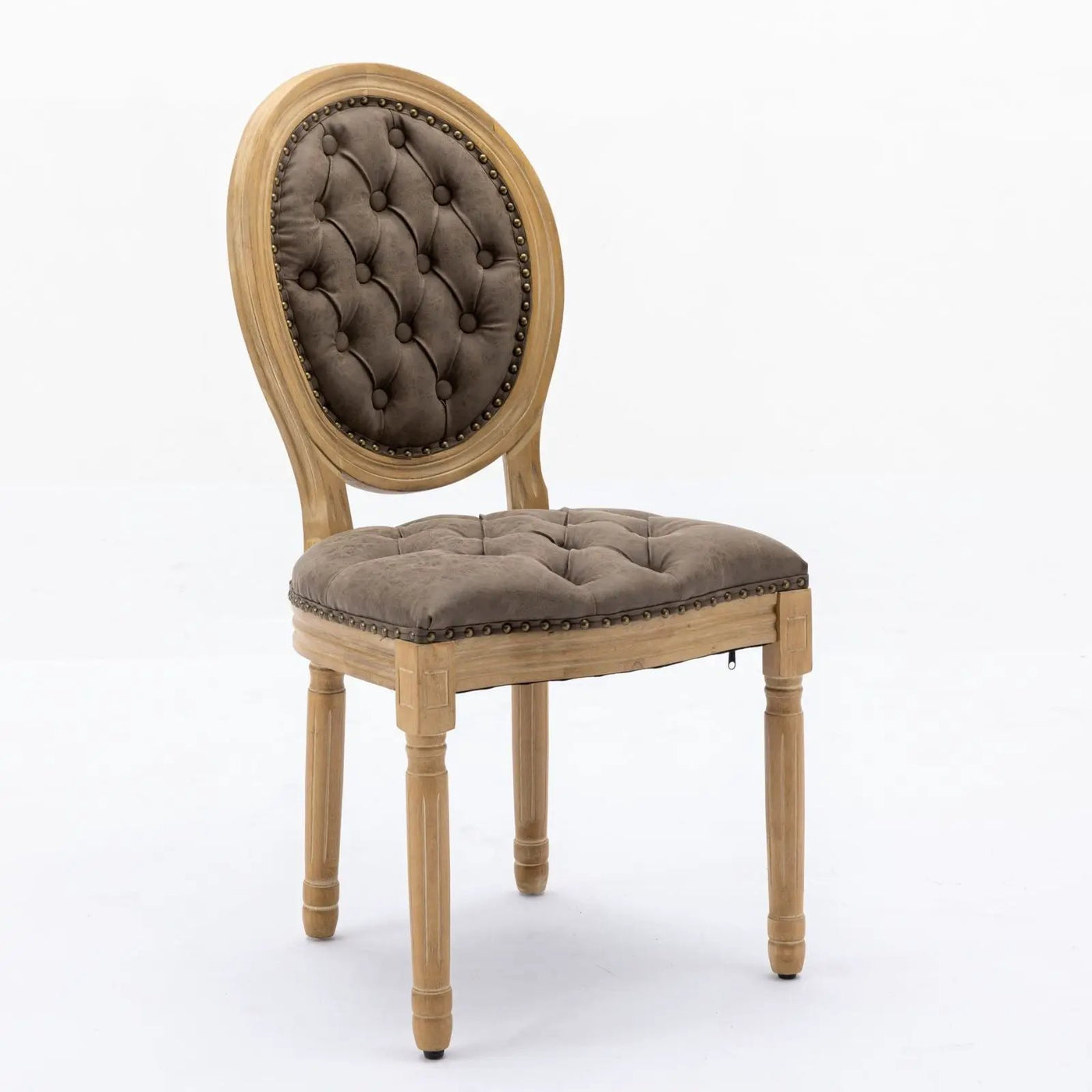 French Style Solid Wood Frame Antique Painting, Hand-Pulled Buckle Decoration Artificial Dining Chair With Nailhead Trim, Wood Legs by Unique Piece Furniture