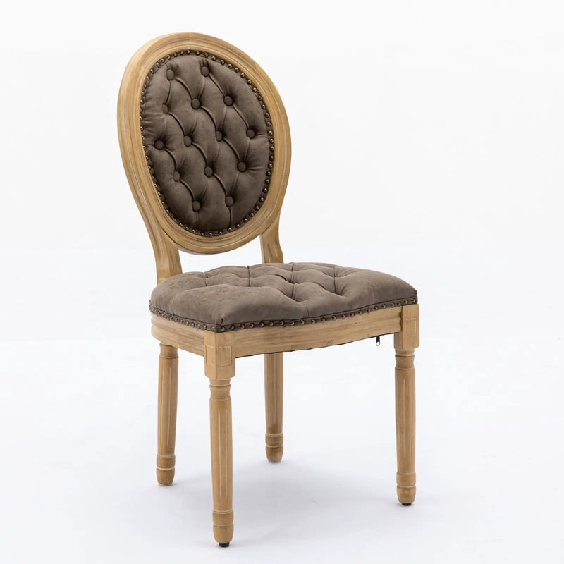 French Style Solid Wood Frame Antique Painting, Hand-Pulled Buckle Decoration Artificial Dining Chair With Nailhead Trim, Wood Legs by HouseOfZazla
