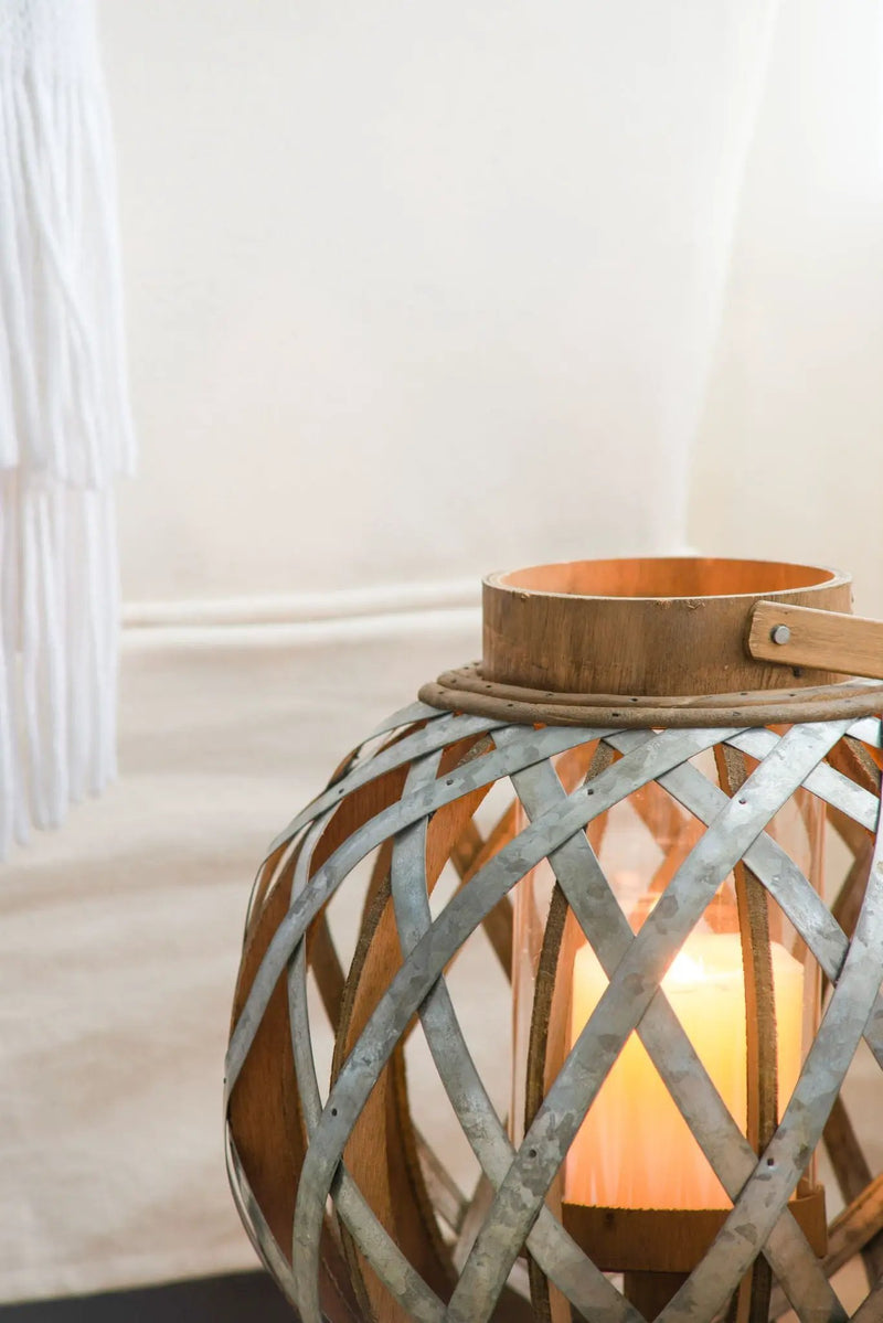 Decorative Lantern With Handle, Wooden Lantern For Indoor Outdoor, Home Garden, Wedding - Silver by HouseOfZazla