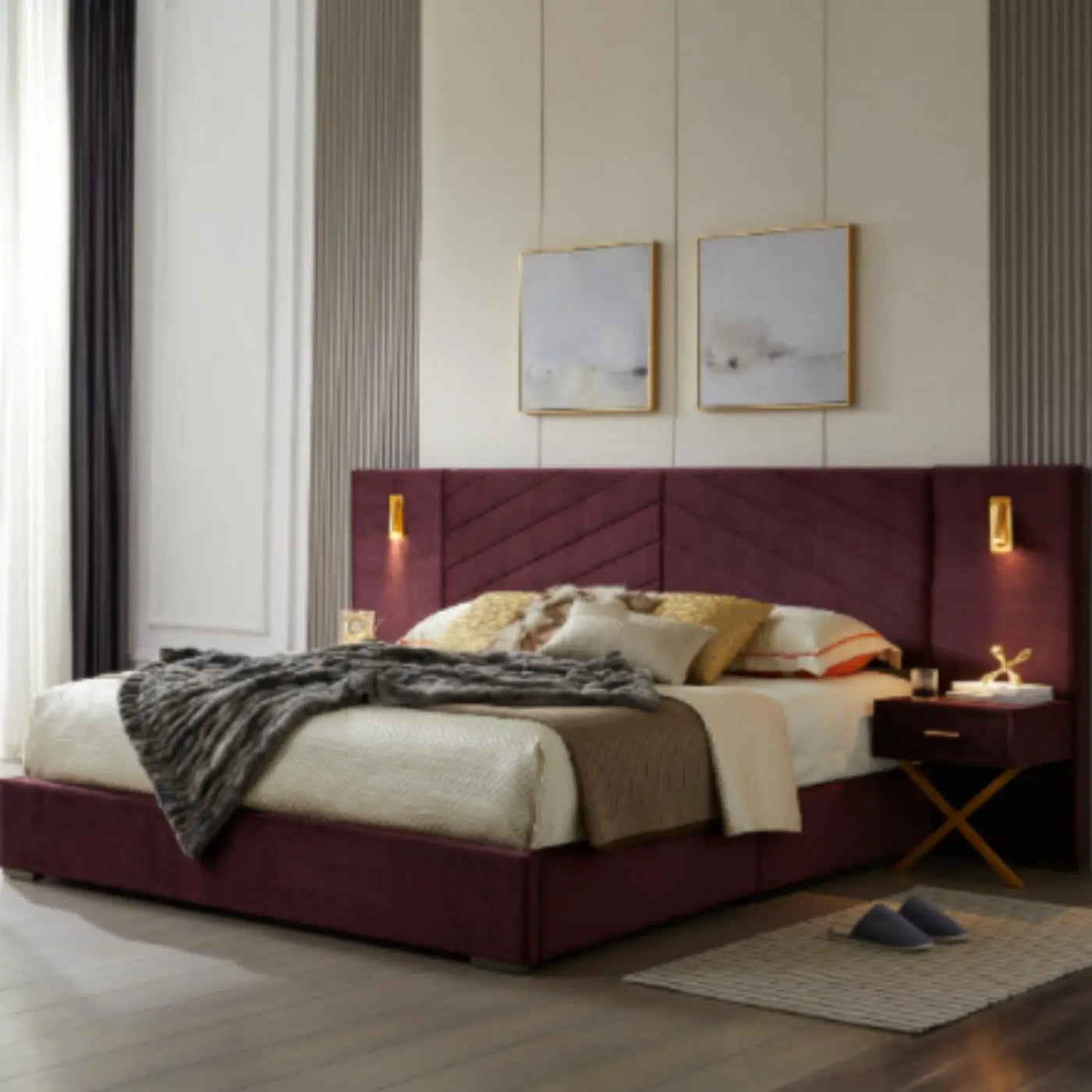 Comfortable Upholstered Bed With Vertical Channel Tufted Wingback Headboard by HouseOfZazla