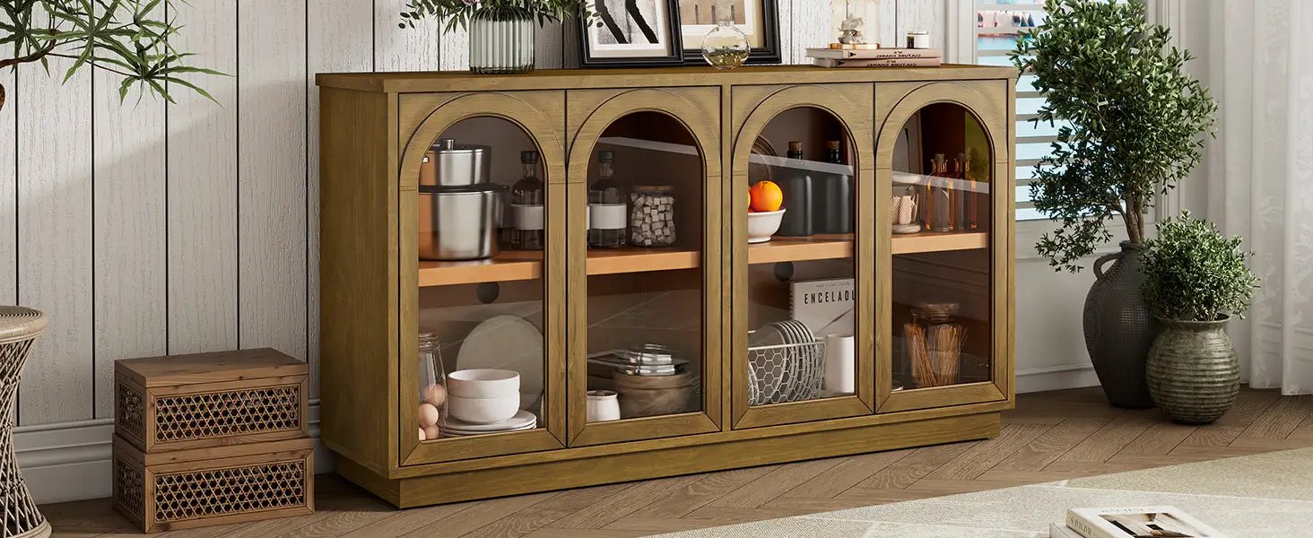 TREXM 4-Door Large Storage Buffet Cabinet with Glass Doors by HouseOfZazla