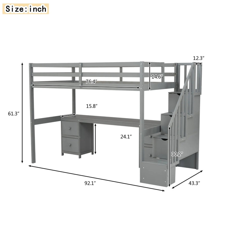 Loft Bed Frame With Built In Desk And Double Storage Drawers by Unique Piece Furniture