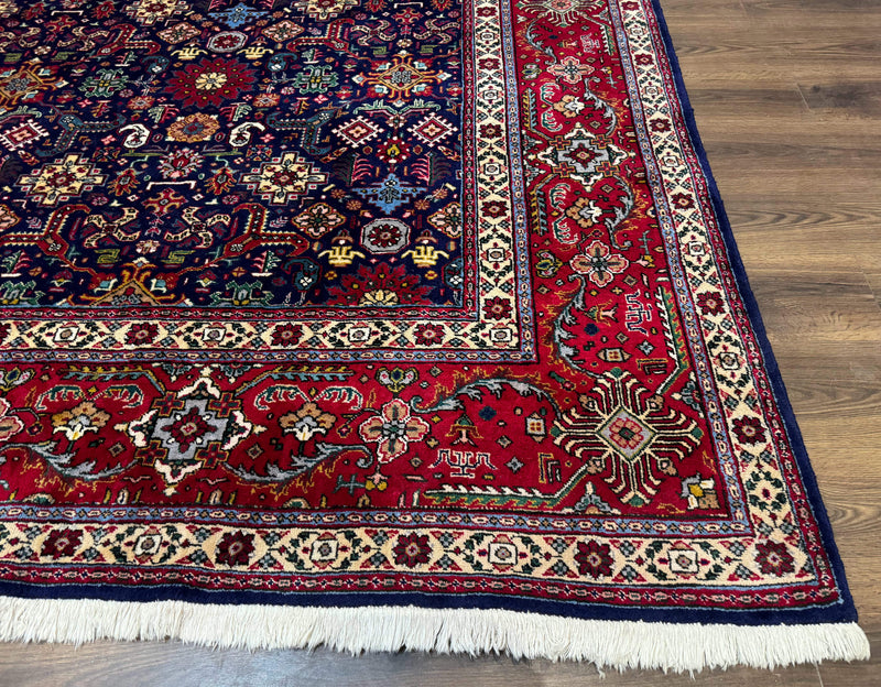 Large Persian Tabriz Rug 10x16, Navy Blue and Red, Allover Pattern, Vintage Hand Knotted Wool Carpet by Jewel Rugs