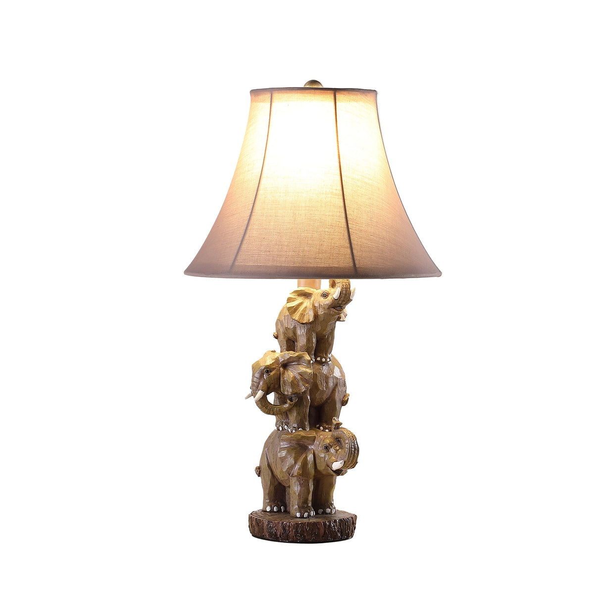 Wildlife Polyresin Table Lamp with 3 Stacked Elephants - Brown, photo 2 of 5
