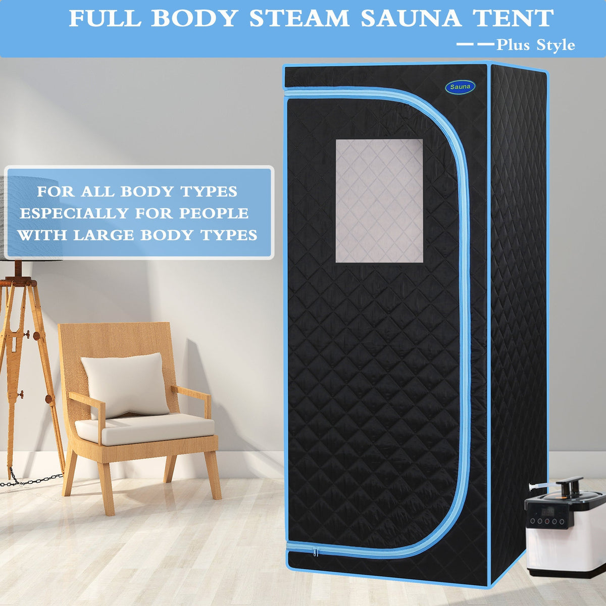 Full Size Portable Steam Sauna Tent with Stainless Steel Frame - Black, photo 2 of 17