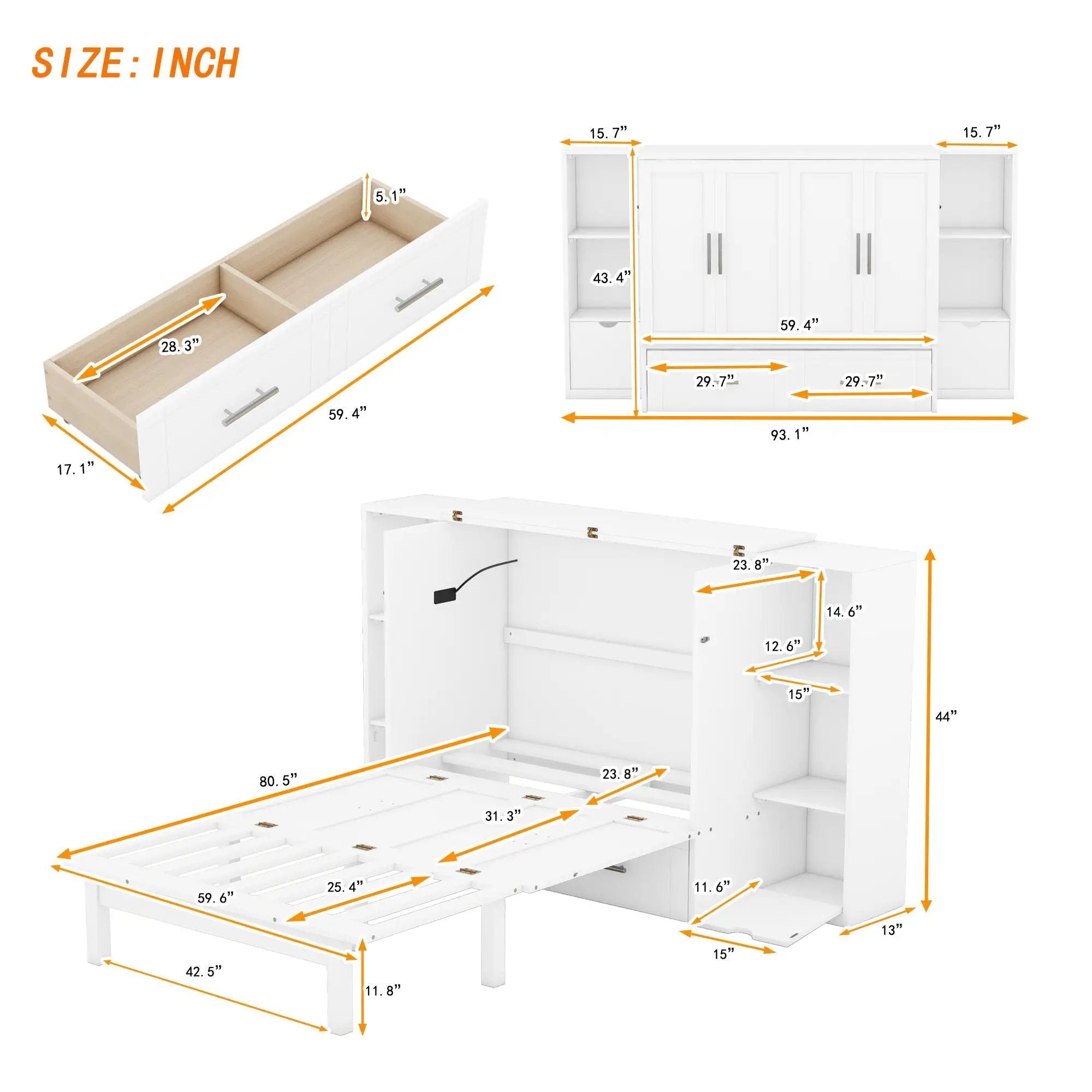 Murphy Bed With Shelves, Drawers And USB Ports by HouseOfZazla