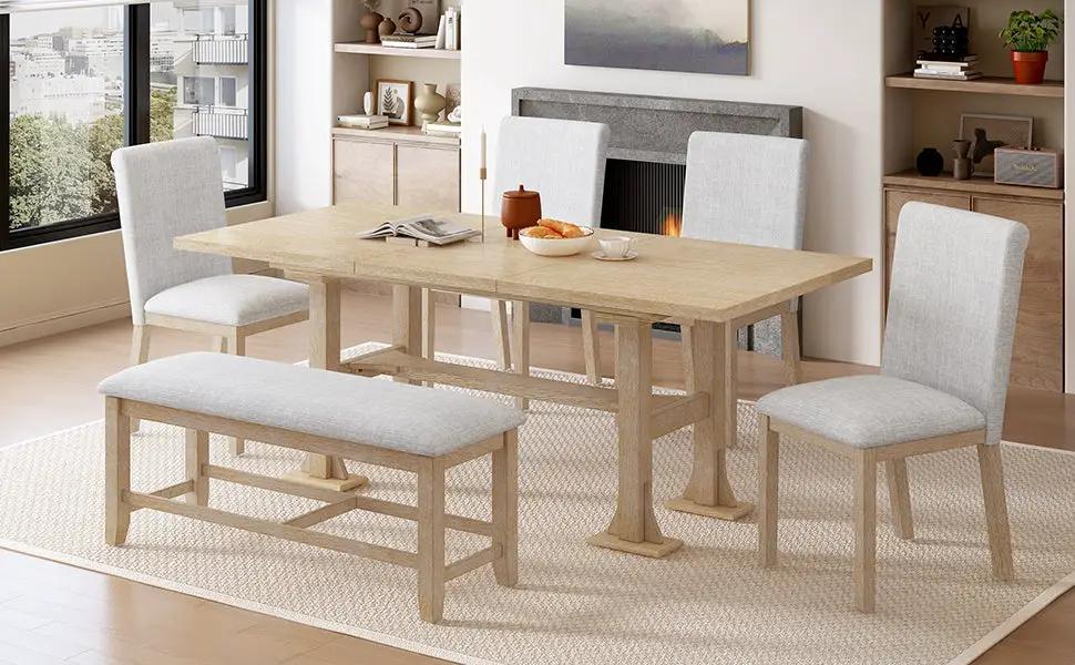 TOPMAX Farmhouse 6-Piece Extendable Dining Table Set by HouseOfZazla
