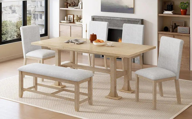 TOPMAX Farmhouse 6-Piece Extendable Dining Table Set by HouseOfZazla