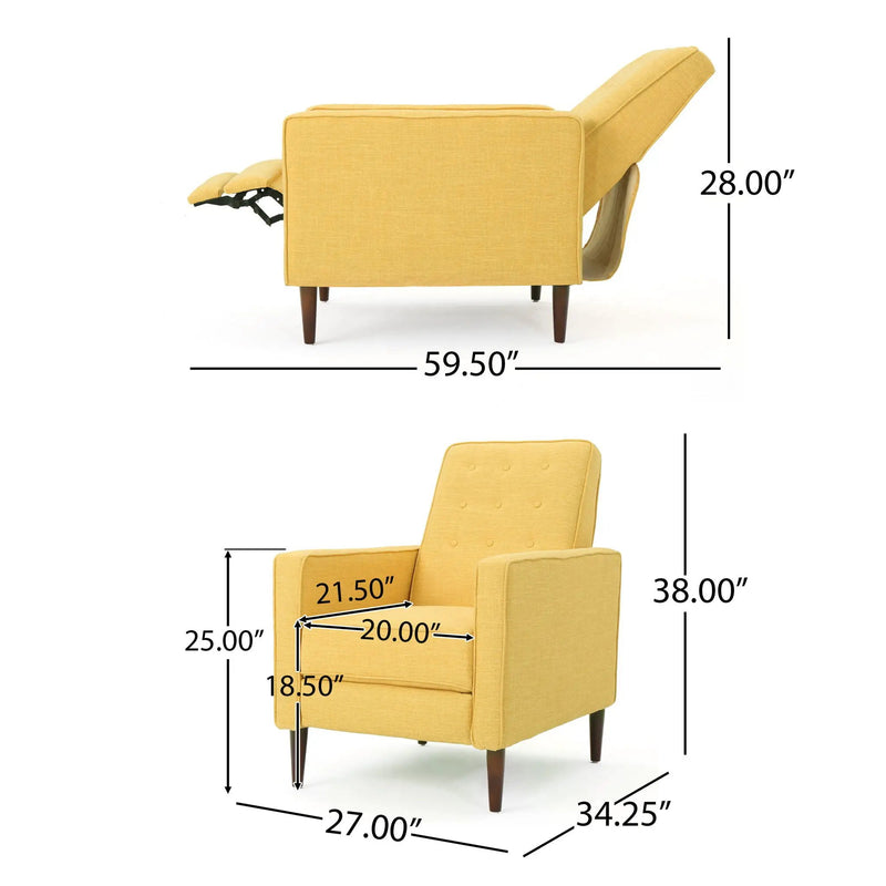 Mid - Century Modern Recliner With Button Tufted Waffle Stitch - Yellow by Unique Piece Furniture
