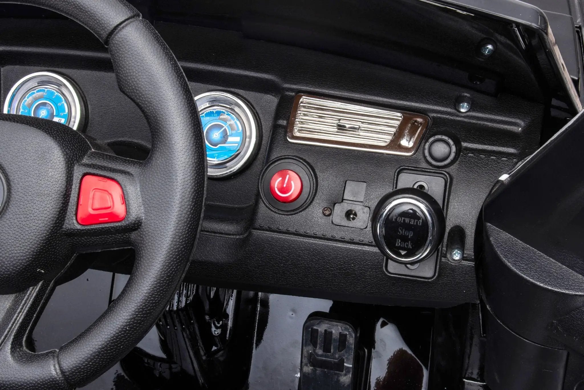 12V7A 30W*2 Four-Wheel Drive Seat One Button Start, Forward And Backward, High And Low Speed, Music, Front Light, Power Display, Two Doors Can Open, 2.4G R / C, Seat Belt Four Wheel Absorber by HouseOfZazla