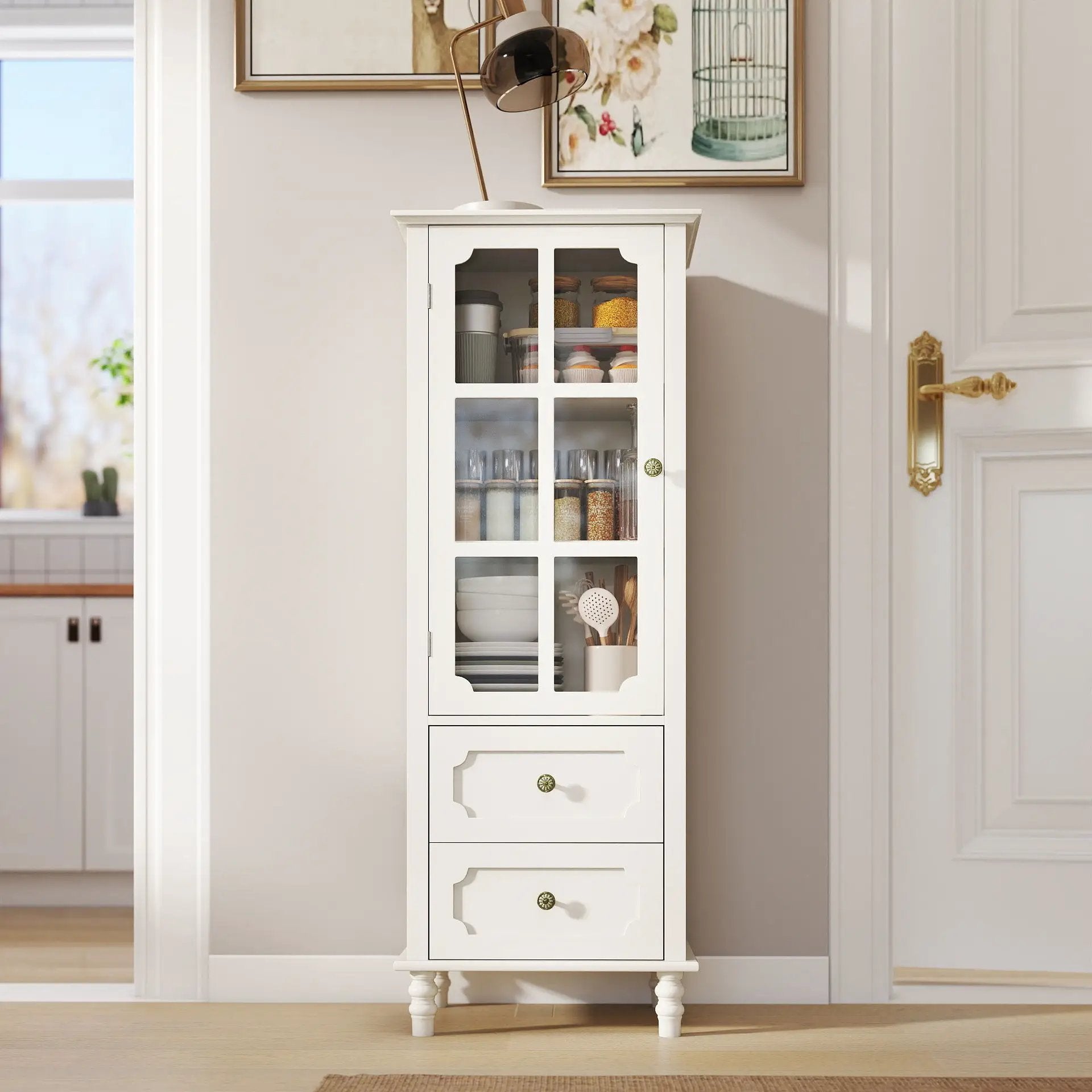Minimalism Buffet Cabinet With Glass Doors And Double Drawer by HouseOfZazla