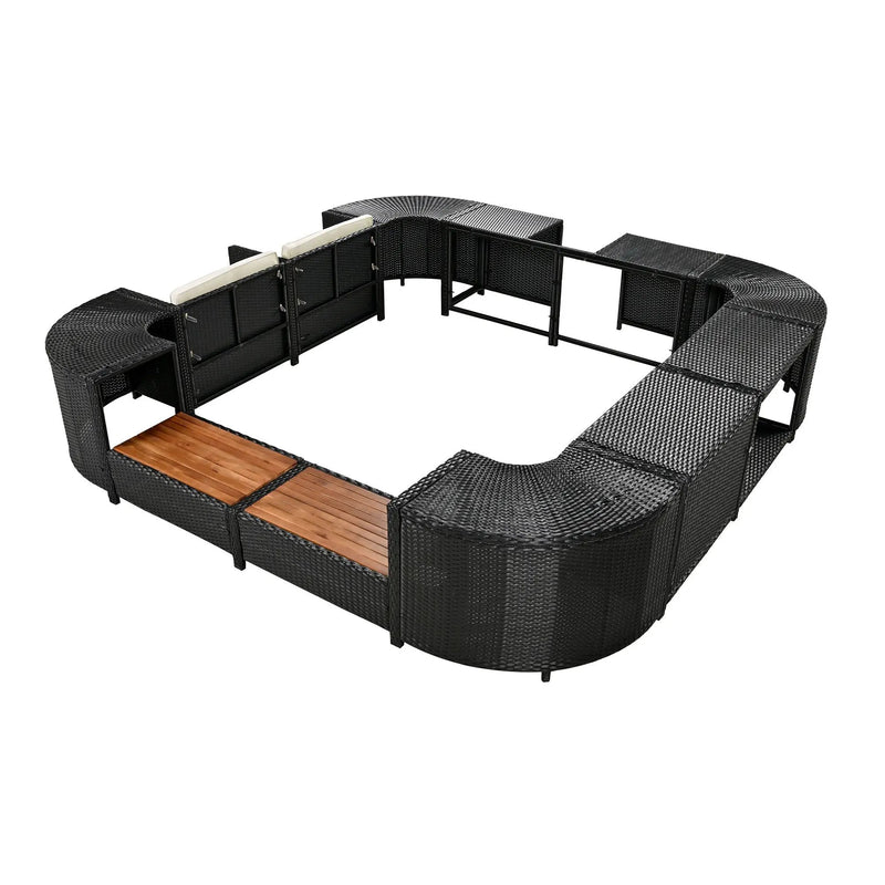 Spa Surround Spa Frame Quadrilateral Outdoor Rattan Sectional Sofa Set With Mini Sofa, Wooden Seats And Storage Spaces by HouseOfZazla