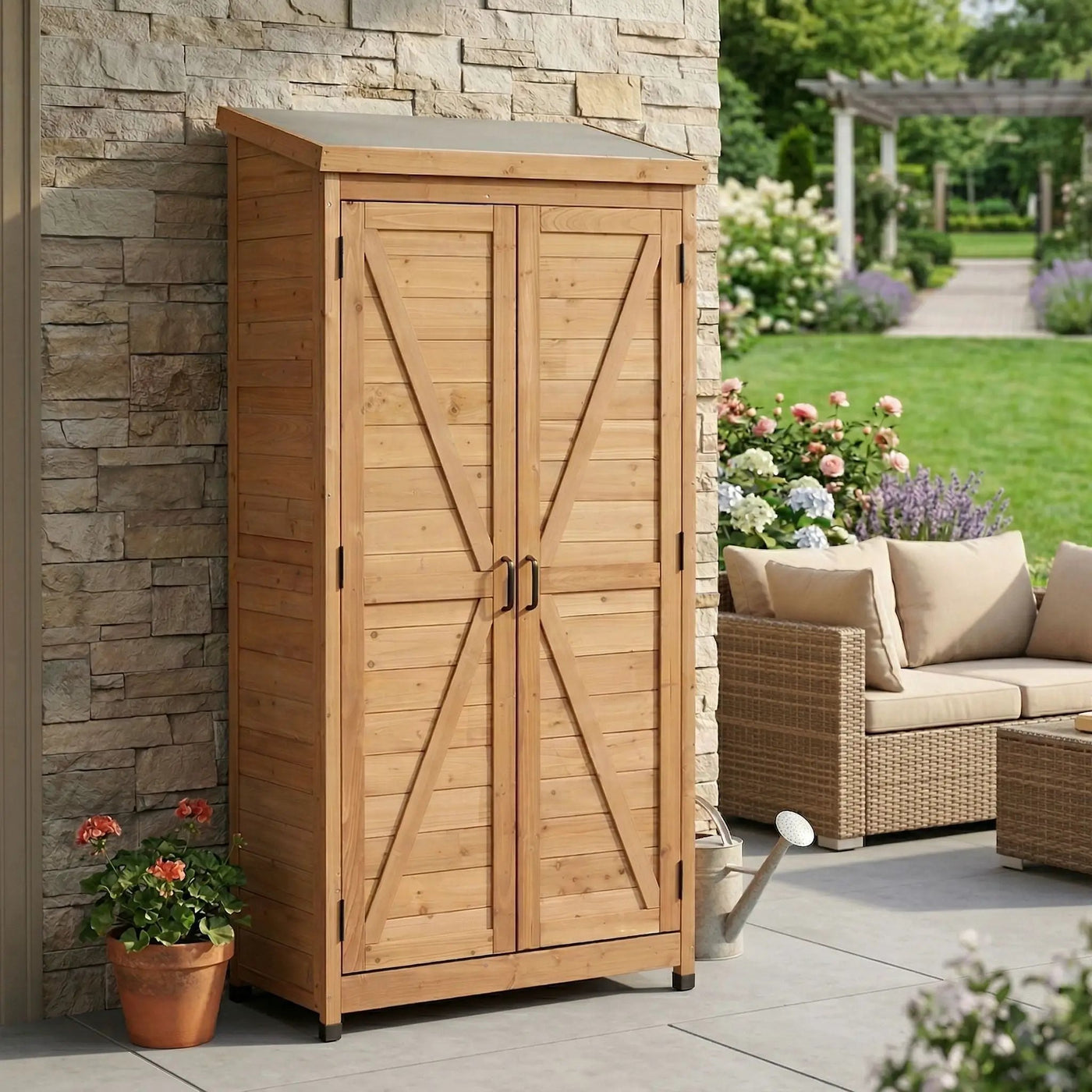 Outdoor Storage Shed With Vertical Tool Cabinet For Backyard by HouseOfZazla