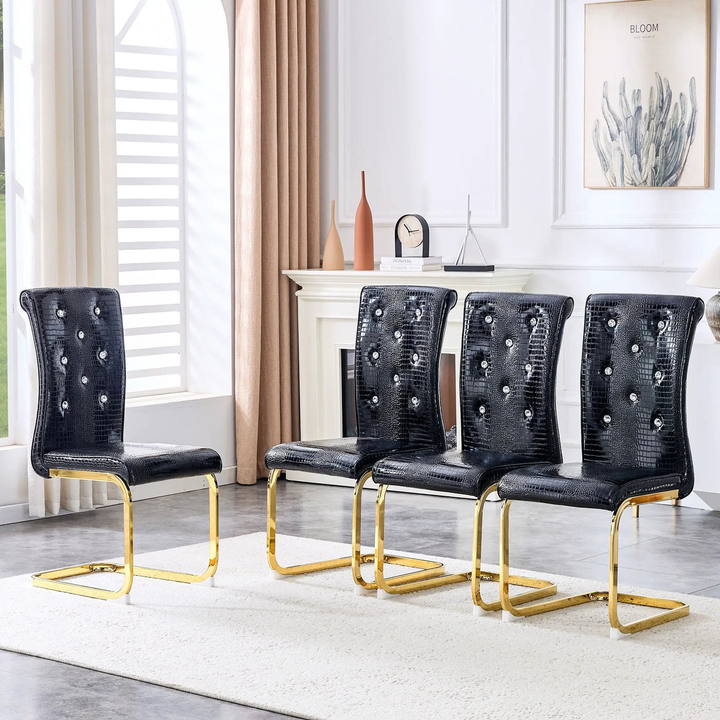 Elegant Design Alligator Skin Upholstered Dining Chairs by Unique Piece Furniture