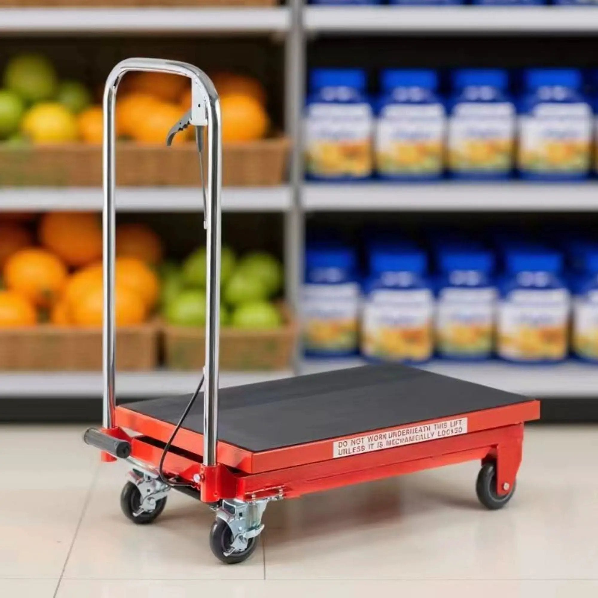 Hydraulic Lift Table Cart 500Lbs Load Red Single Scissor Lift With Non Slip Pads And Wheels - Red / Black by HouseOfZazla