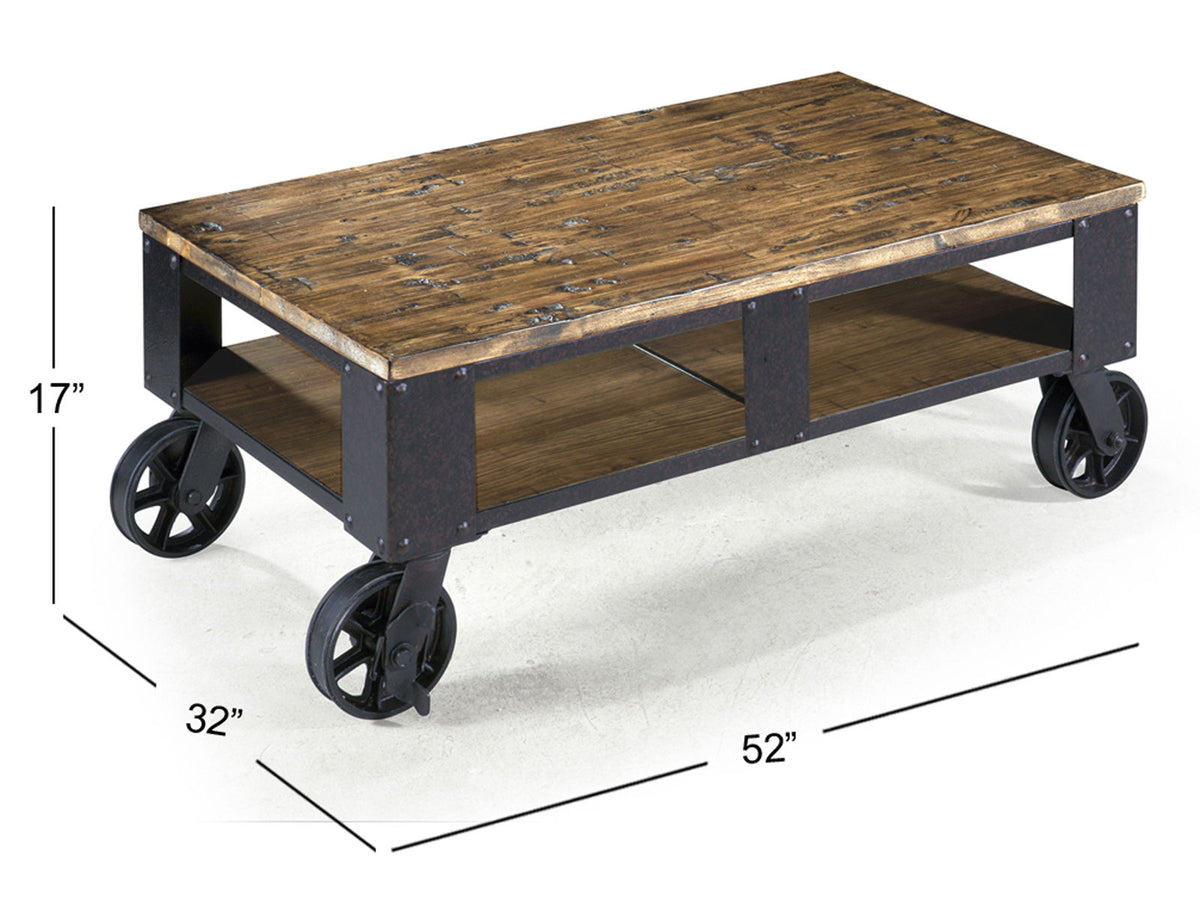 Pinebrook - Rectangular Cocktail Table (2 Braking Casters) - Distressed Natural Pine, photo 5 of 5