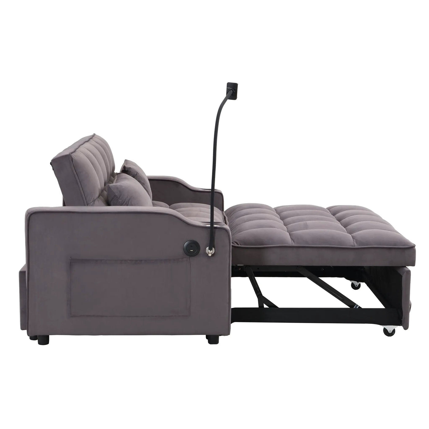 Modern Loveseat Futon Sofa With Pullout Bed, Adjustable Reclining Backrest, Toss Pillows by HouseOfZazla