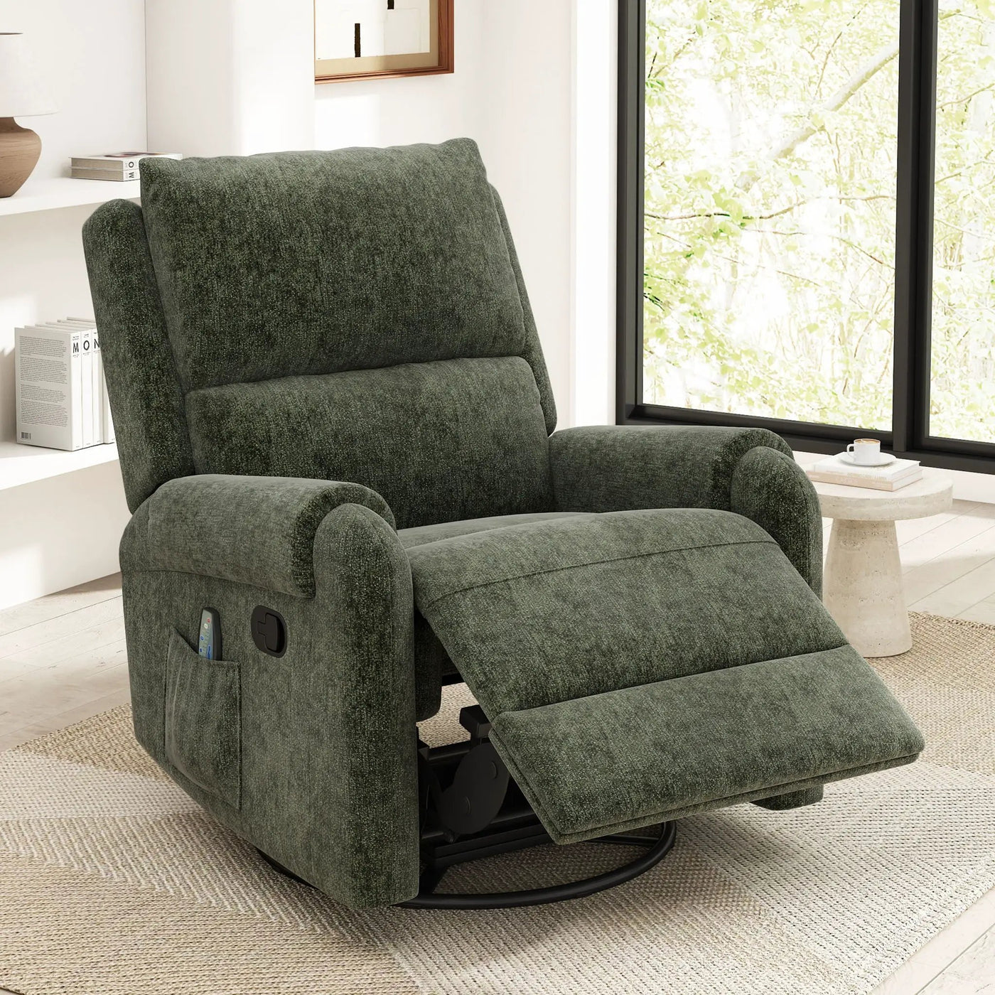 Manual Recliner Massage Chair With Swivel Rocker, 8 Massage Modes, Side Storage Pocket by Unique Piece Furniture