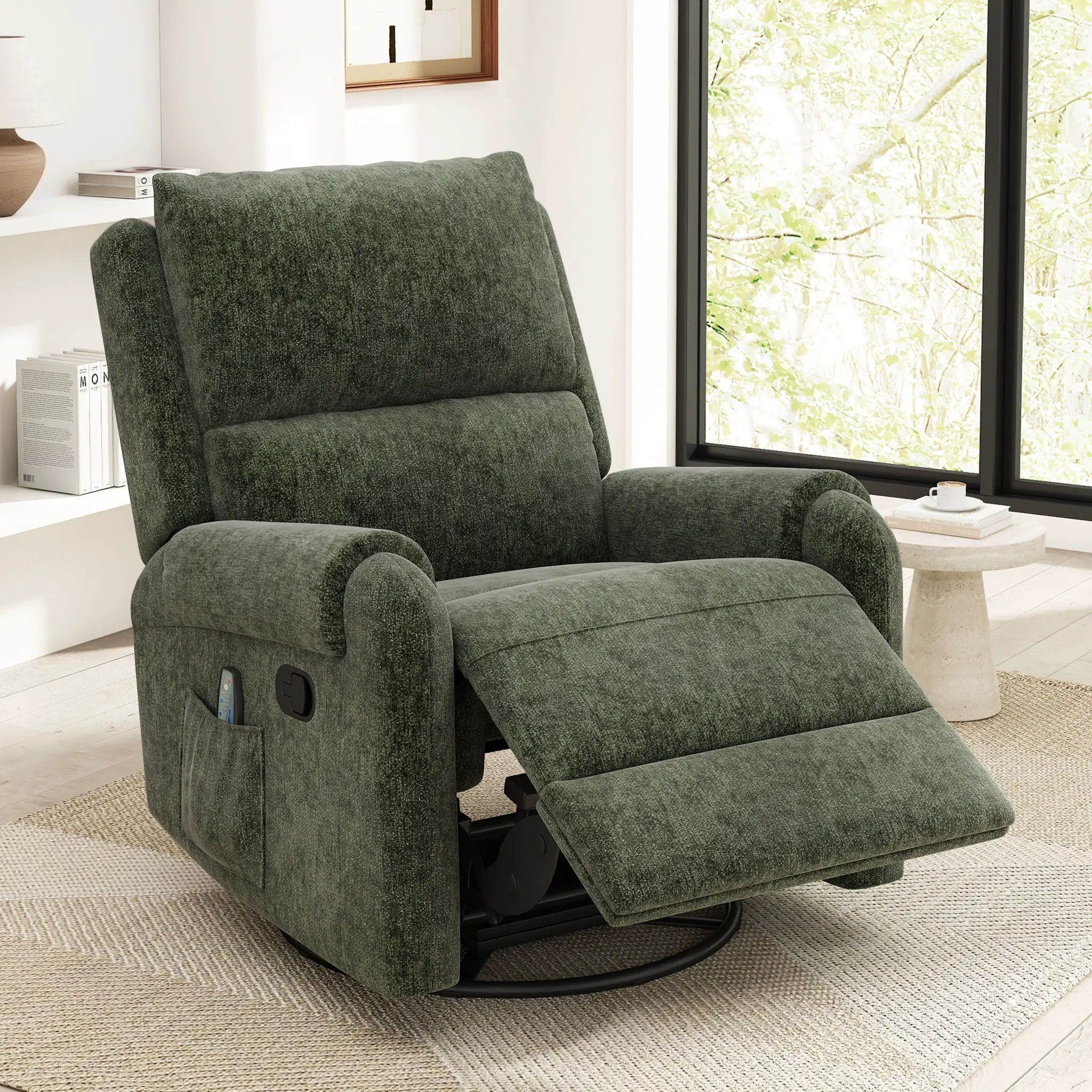 Manual Recliner Massage Chair With Swivel Rocker, 8 Massage Modes, Side Storage Pocket by HouseOfZazla