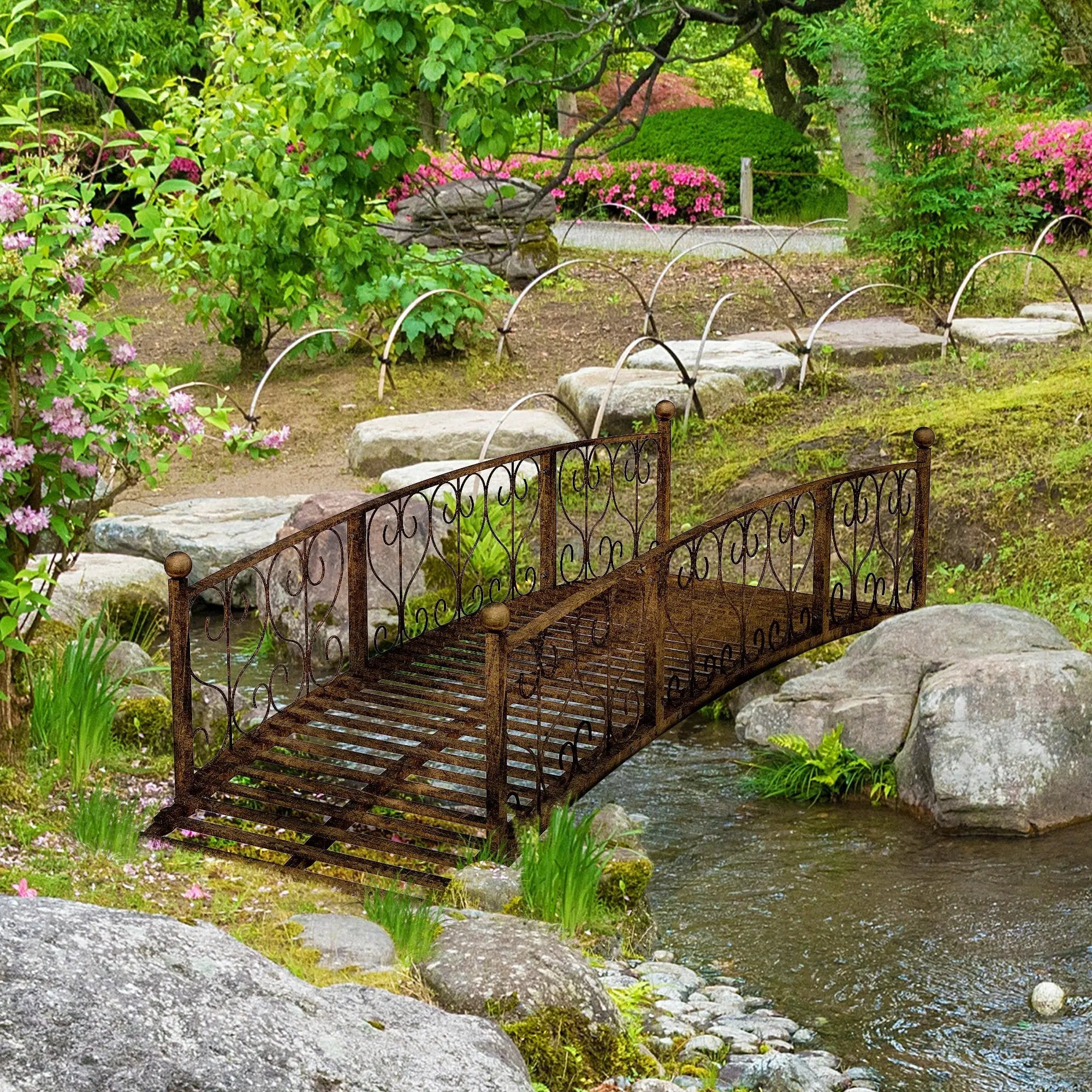 Outsunny 7' Metal Arch Garden Bridge with Safety Siderails by HouseOfZazla