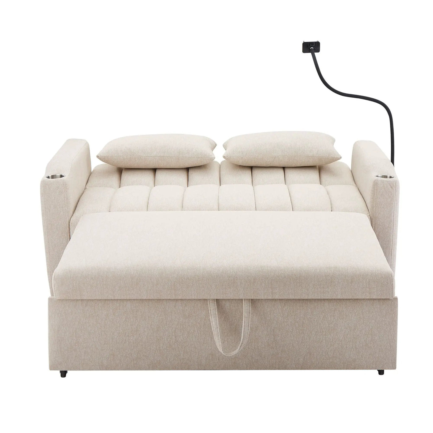 Convertible Sofa Bed Loveseat Sofa With Three USB Ports, Two Side Pockets, Two Cup Holders And 360° swivel Phone Holder For Living Room by HouseOfZazla