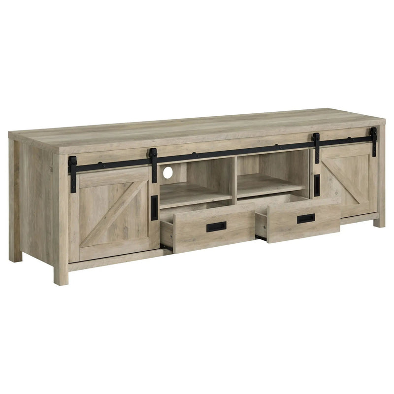 Madra 2-door Engineered Wood 79-inch TV Stand Distressed Pine by Unique Piece Furniture