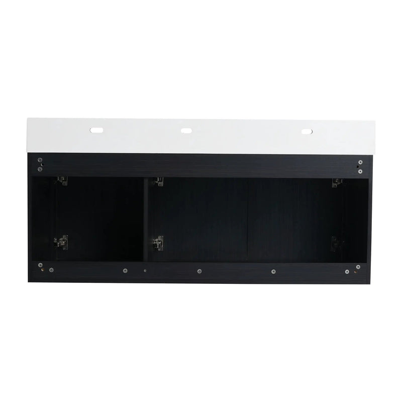 Contemporary 48" Wall Mounted Bathroom Vanity With Resin Sink And Soft Closing Doors And Line - Black Chestnut by HouseOfZazla