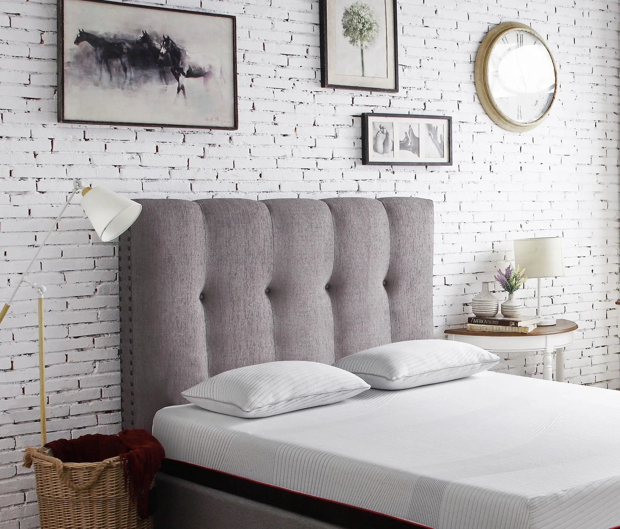 Bridgevine Home - Queen Size Tufted Upholstered Headboard With Nailhead Trim - Gray by HouseOfZazla