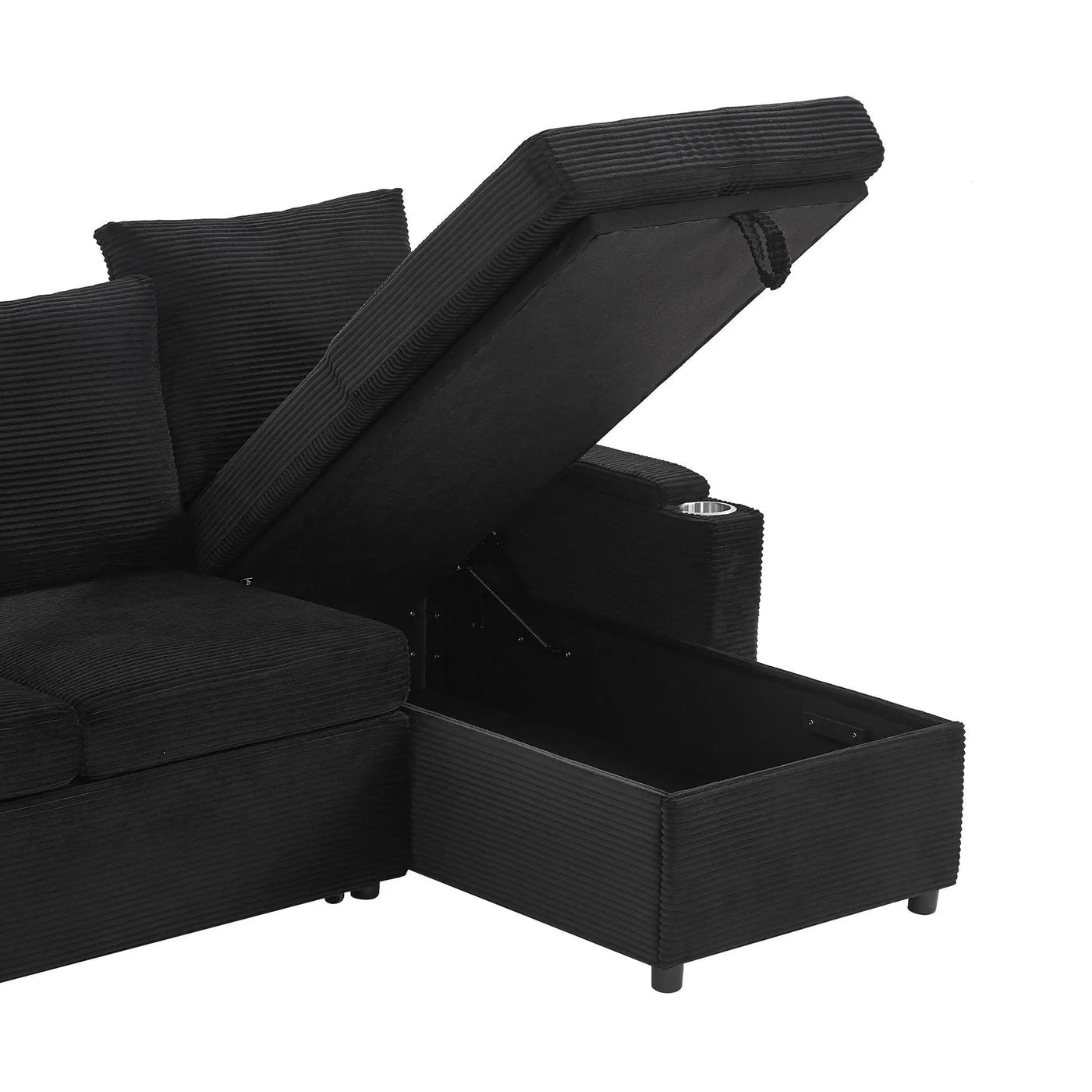 U Shaped Sectional Sofa Bed With Storage Chaise Lounges, USB Ports, And Cup Holders by HouseOfZazla