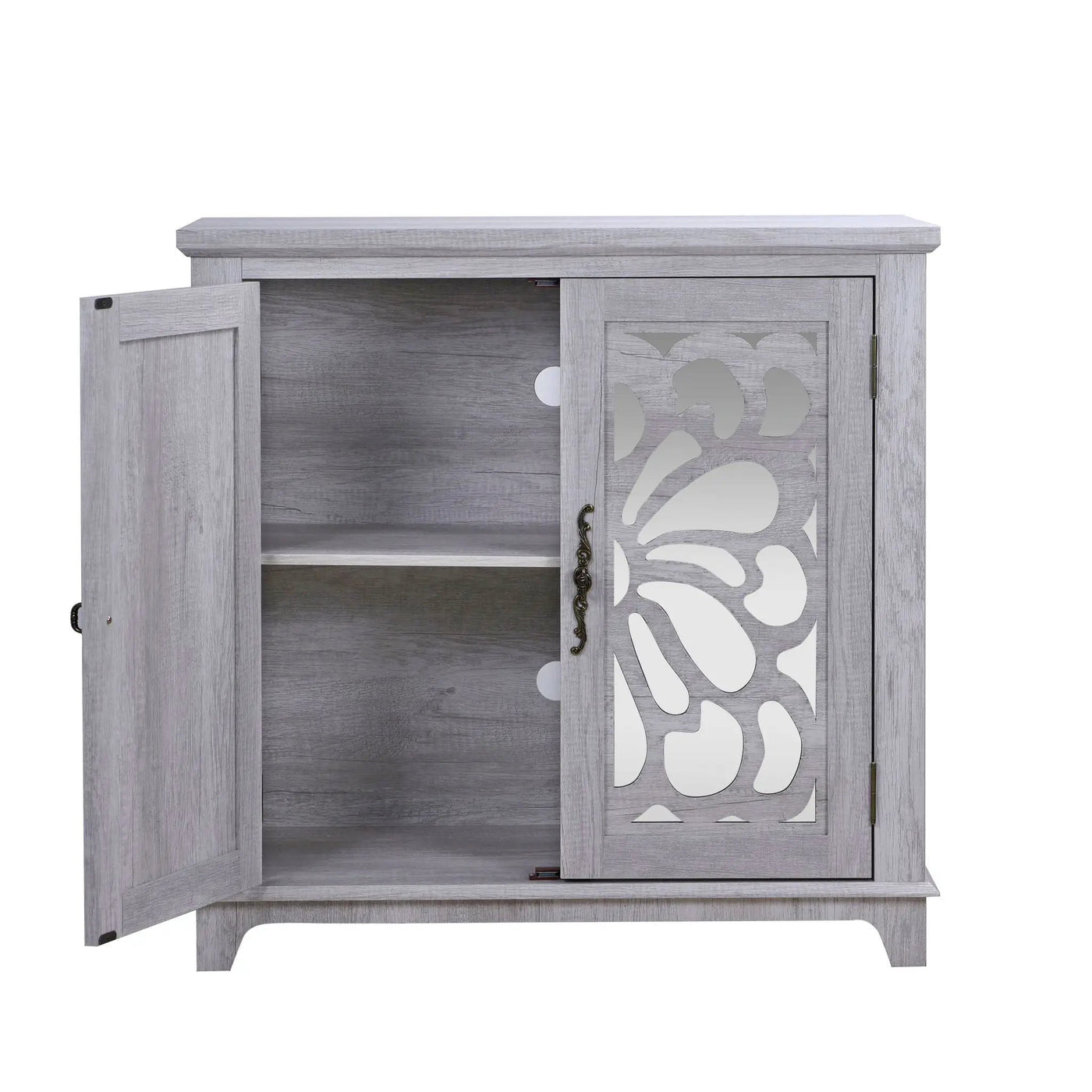 Elegant Sideboard With 2 Acrylic Mirrored Doors, Adjustable Shelf Storage by HouseOfZazla