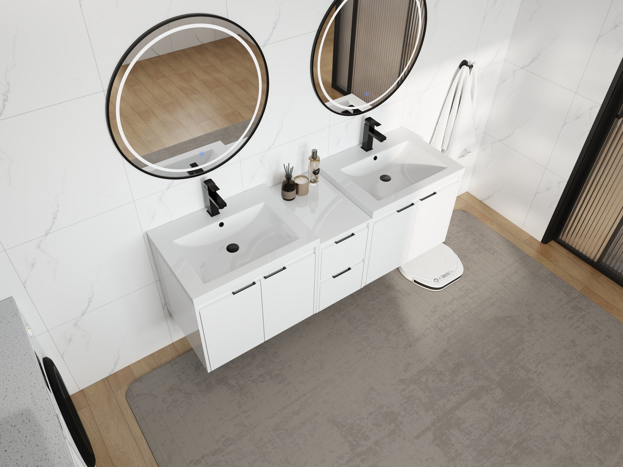 60" Bathroom Vanity With Resin Sink, Soft Close Doors and 1-Side Cabinet by HouseOfZazla