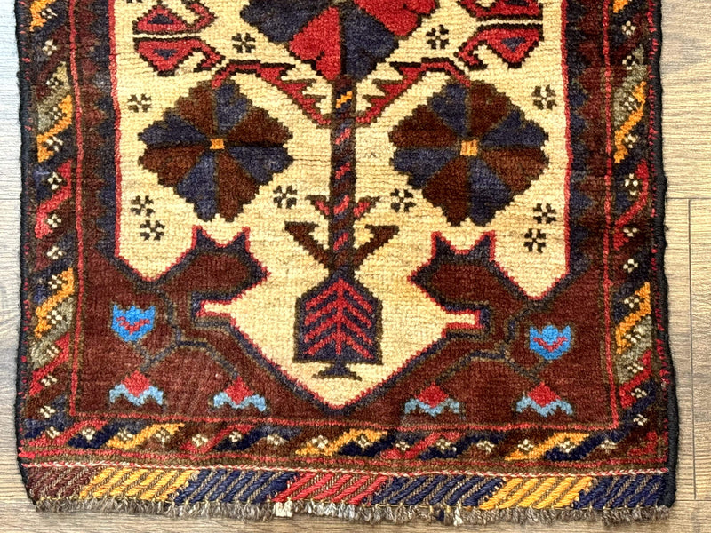 Small Persian Baluchi Tribal Rug, Tan, Handmade by Jewel Rugs