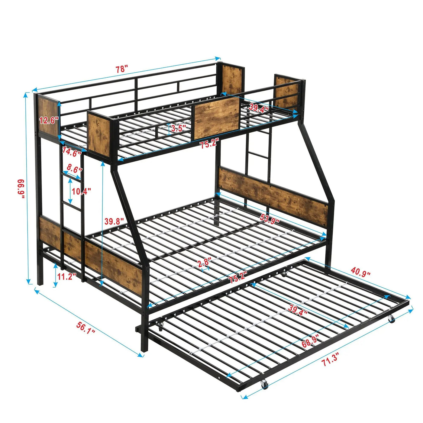 Modern Metal Bunk Bed With Side Ladders And Guardrail by HouseOfZazla