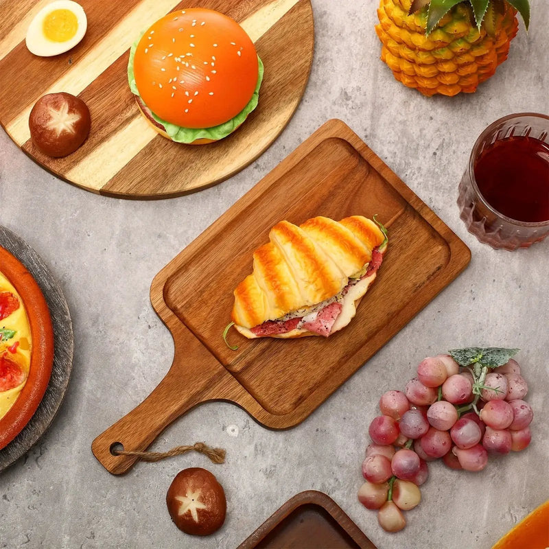 Acacia Wood Cutting Board with Handle, Charcuterie Platter & Serving Tray by House Of Avana