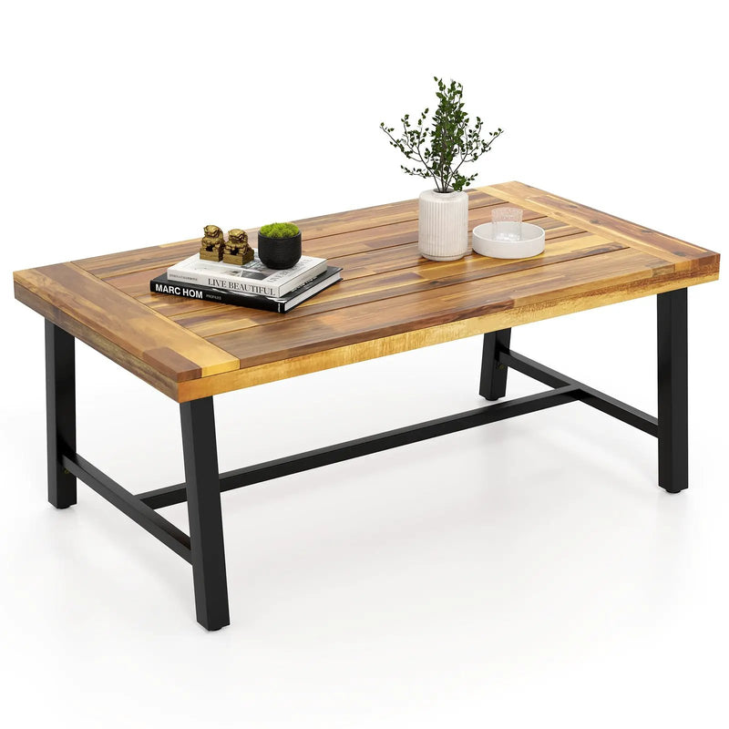 Acacia Wood Coffee Table with Thickened Top and Heavy-duty Metal Legs by DirectDeals