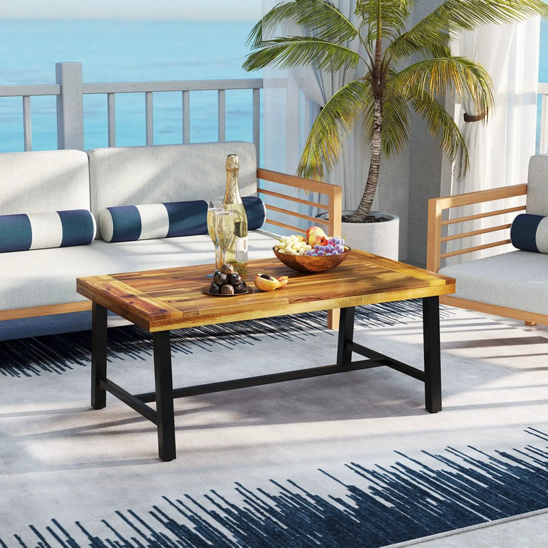 Acacia Wood Coffee Table with Thickened Top and Heavy-duty Metal Legs by DirectDeals