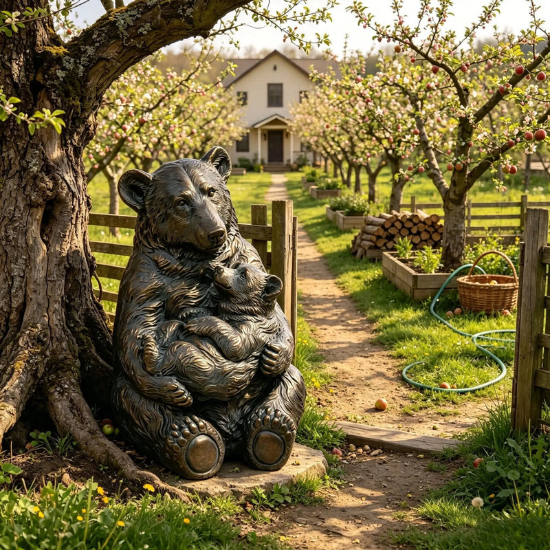 12'' Antique Bronze Mother And Cub Bear Statue by HouseOfZazla