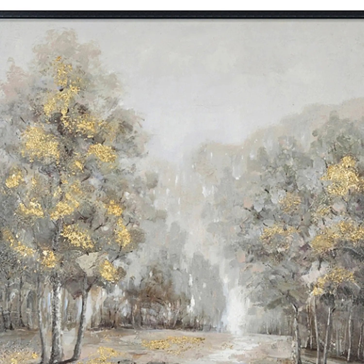 Hand Painted Acrylic Wall Art Landscape Golden Trees on a 35 x 47 Rectangular Canvas with a Black Wooden Frame by Sharicks