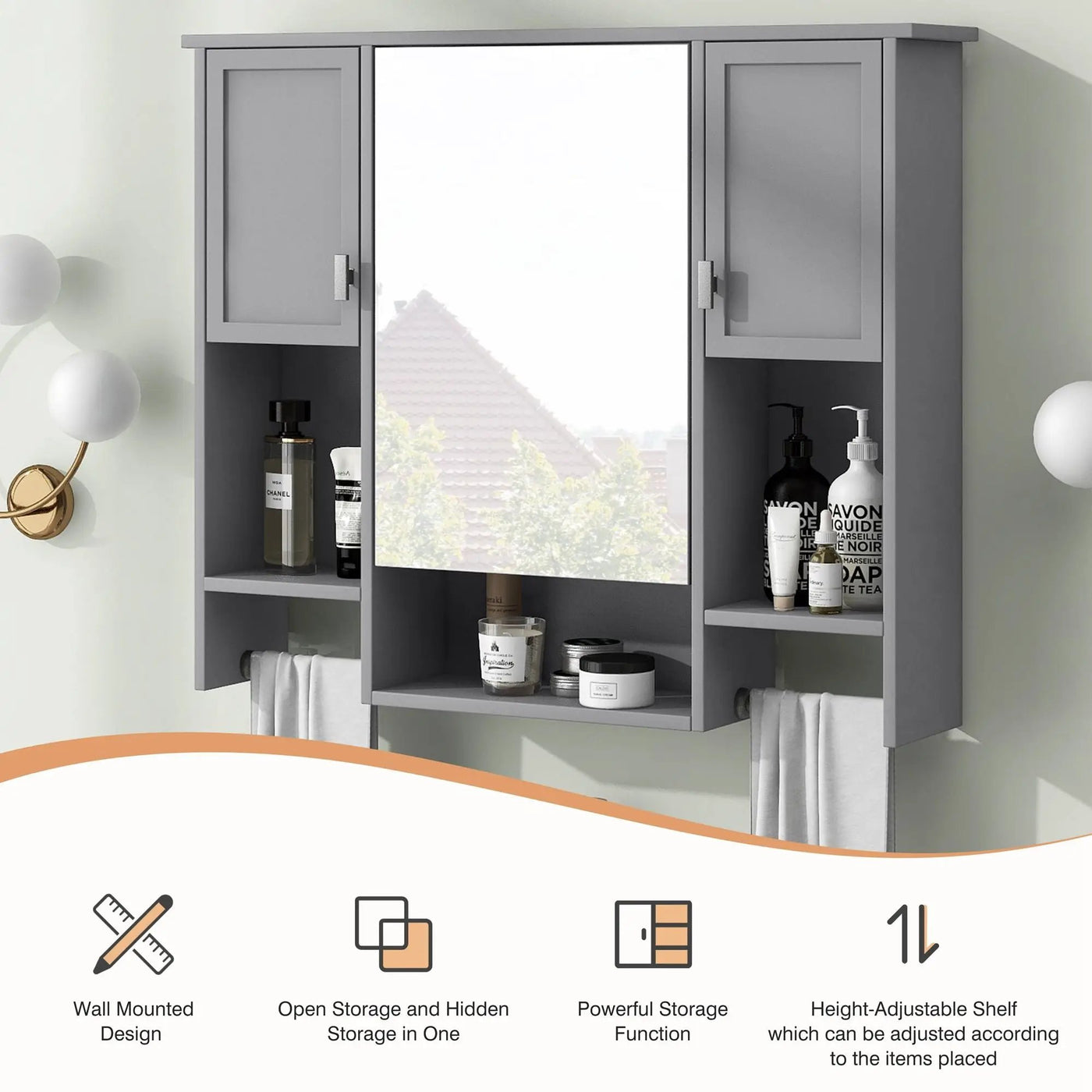 Wall Mounted Bathroom Storage Cabinet With Mirror, Medicine Cabinet With Towel Bar by Unique Piece Furniture
