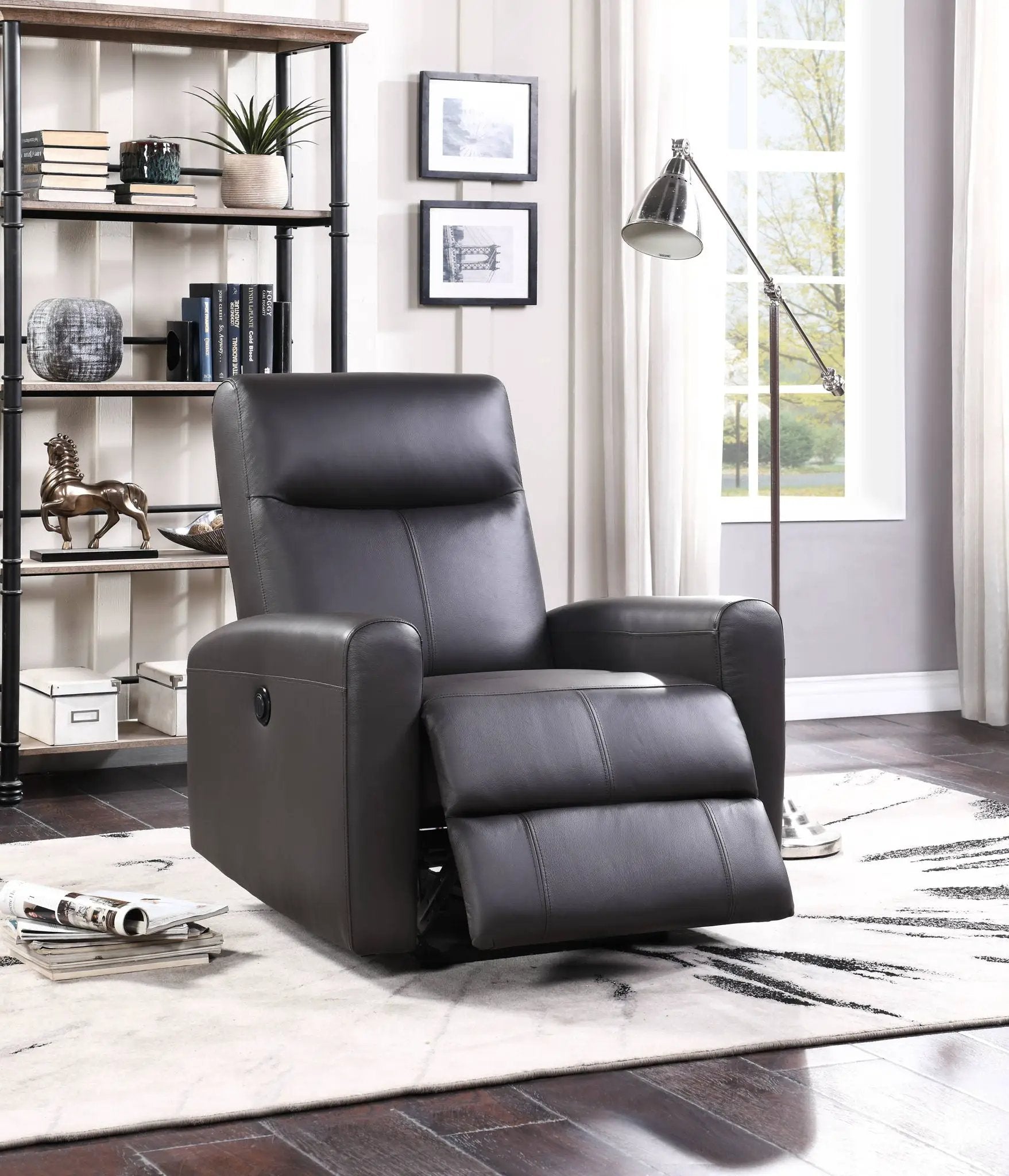 Blane Top Grain Leather Match Power Motion Recliner - Brown by HouseOfZazla