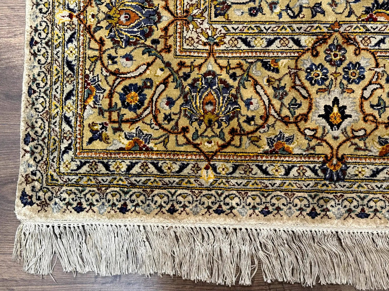 Rare Silk Persian Kashan Rug 4.6 x 7, Antique Fine 310 KPSI, Ivory by Jewel Rugs